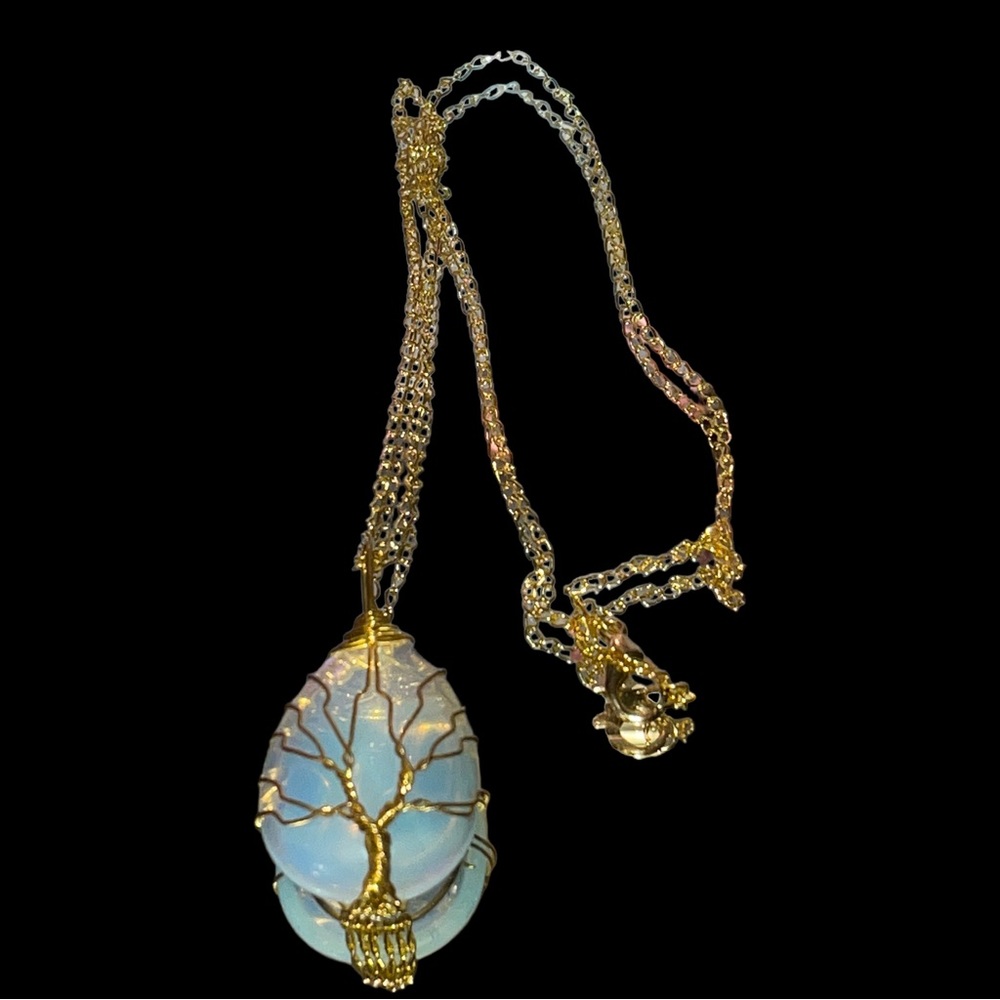 Opal Tree Of Life Gold Pendant Necklace